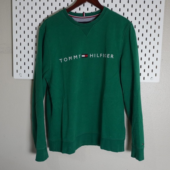 Tommy Hilfiger Green Logo Crew Neck Sweatshirt Pullover Men's Large - Picture 1 of 10